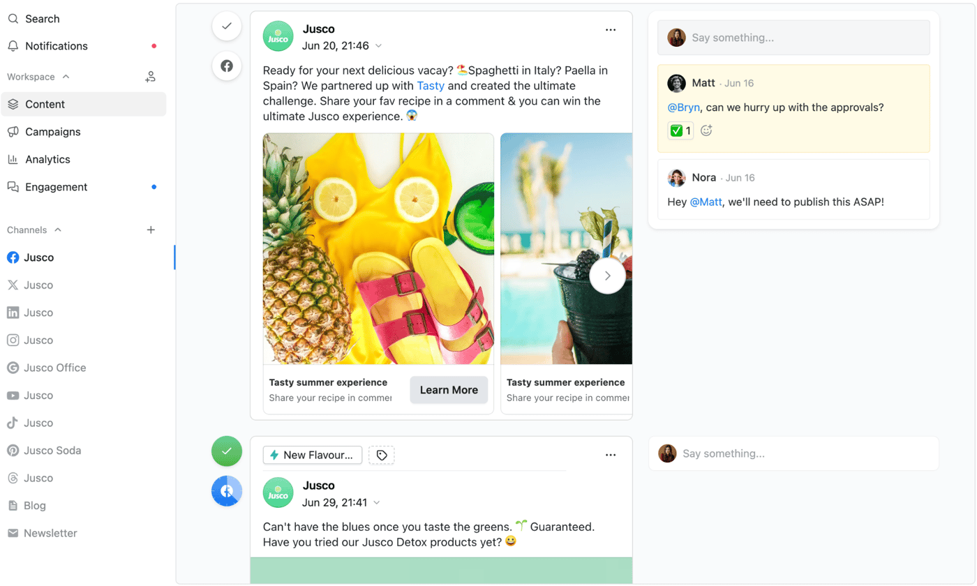 Planable content previews and client approval comments